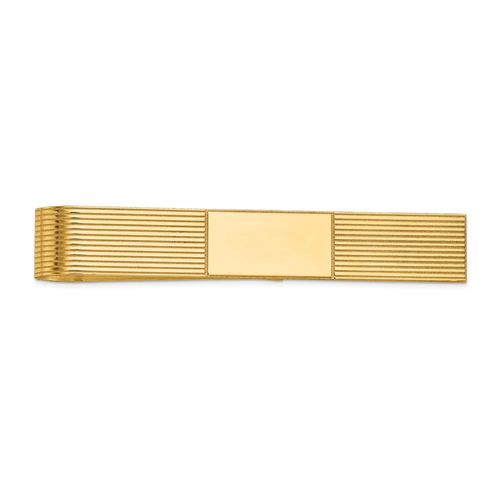 14K Yellow Gold Striped & Polished Tie Bar, 50mm