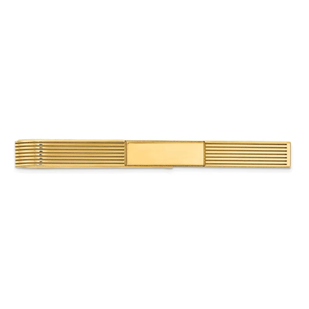 14K Yellow Gold Striped & Polished Tie Bar, 50mm