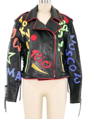 1980s Cities Leather Motorcycle Jacket