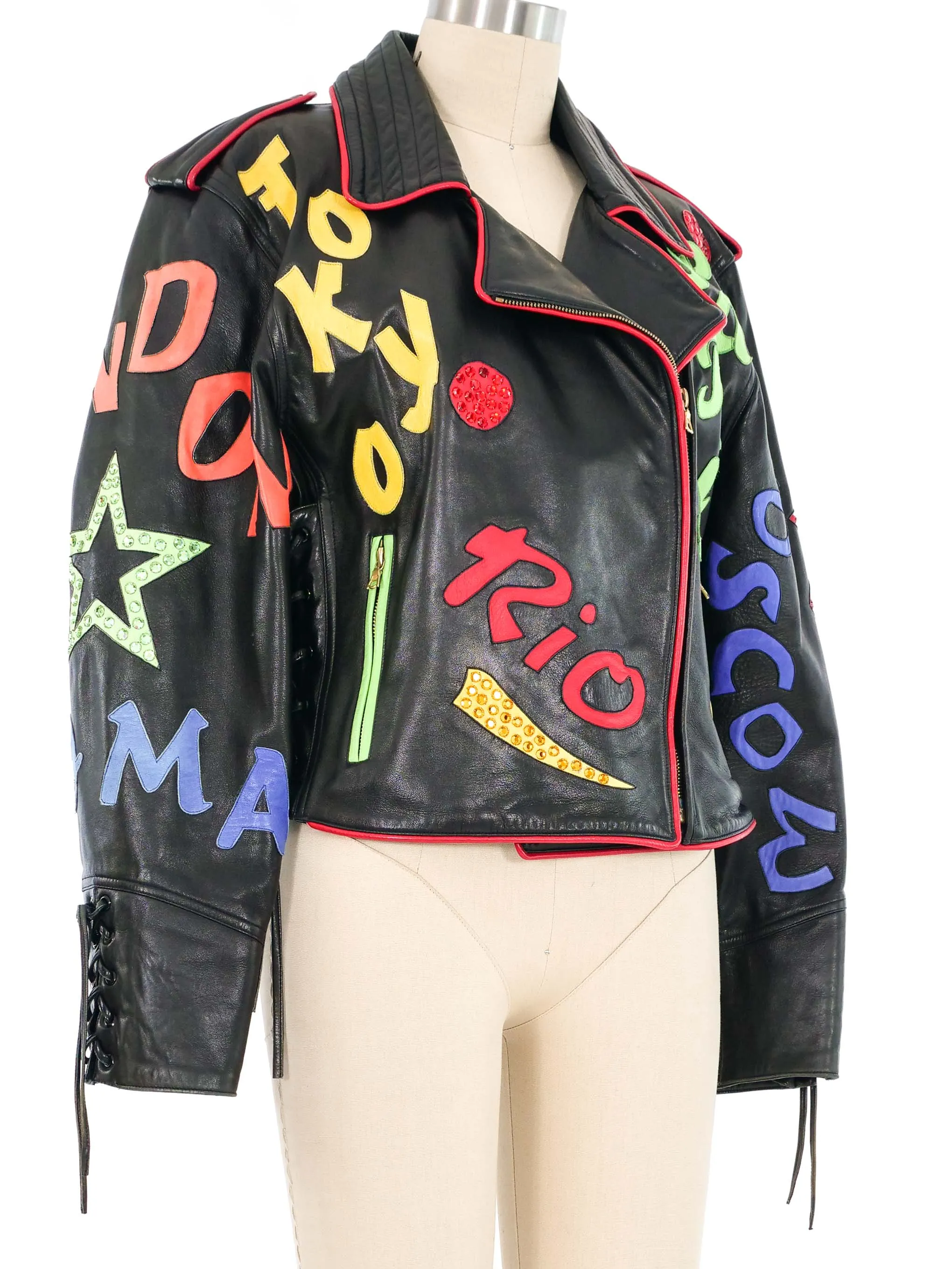 1980s Cities Leather Motorcycle Jacket