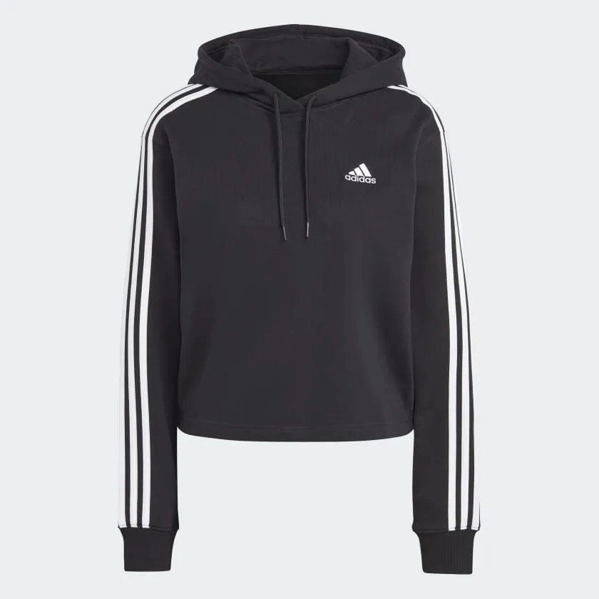 Adidas Essentials 3-Stripes French Terry Crop Hoodie - Black