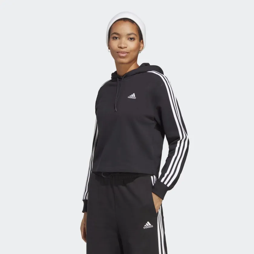 Adidas Essentials 3-Stripes French Terry Crop Hoodie - Black