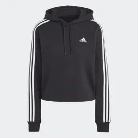 Adidas Essentials 3-Stripes French Terry Crop Hoodie - Black