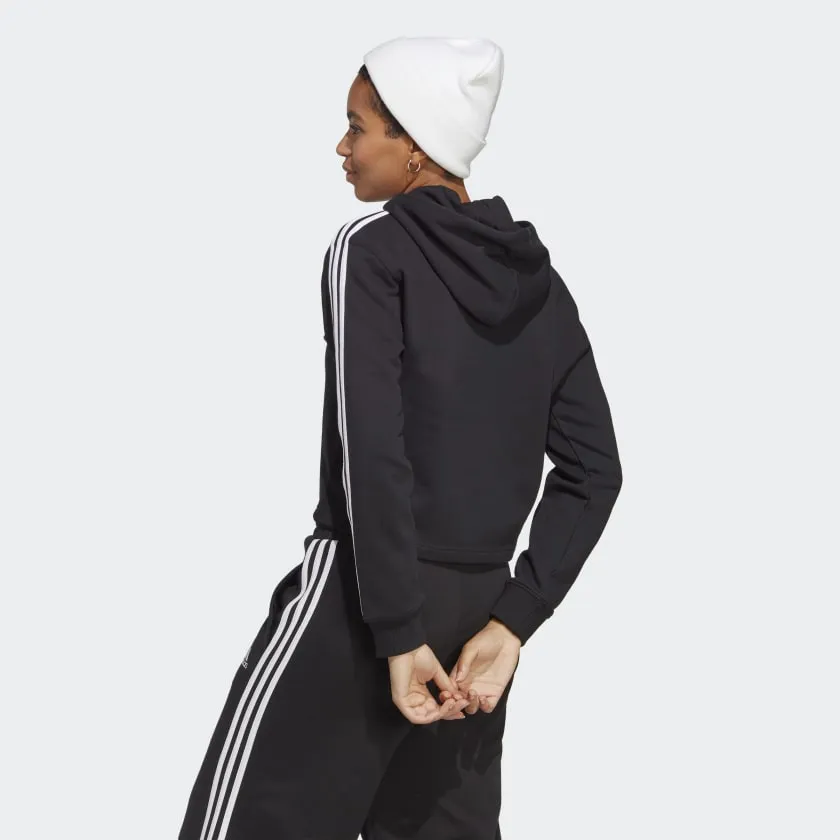 Adidas Essentials 3-Stripes French Terry Crop Hoodie - Black