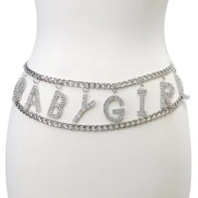 BABYGIRL Glass Stone Pave Draped Chain Belt