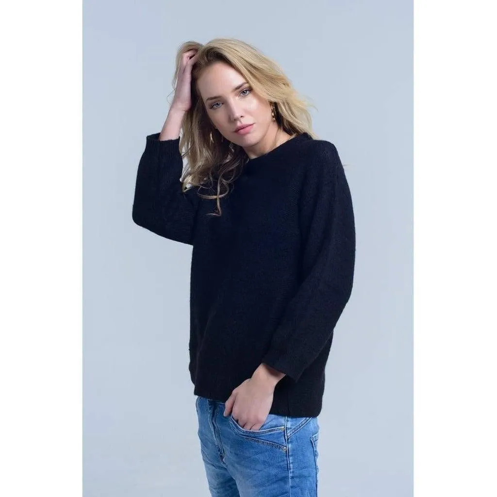 Black Knit Crew Neck Sweater