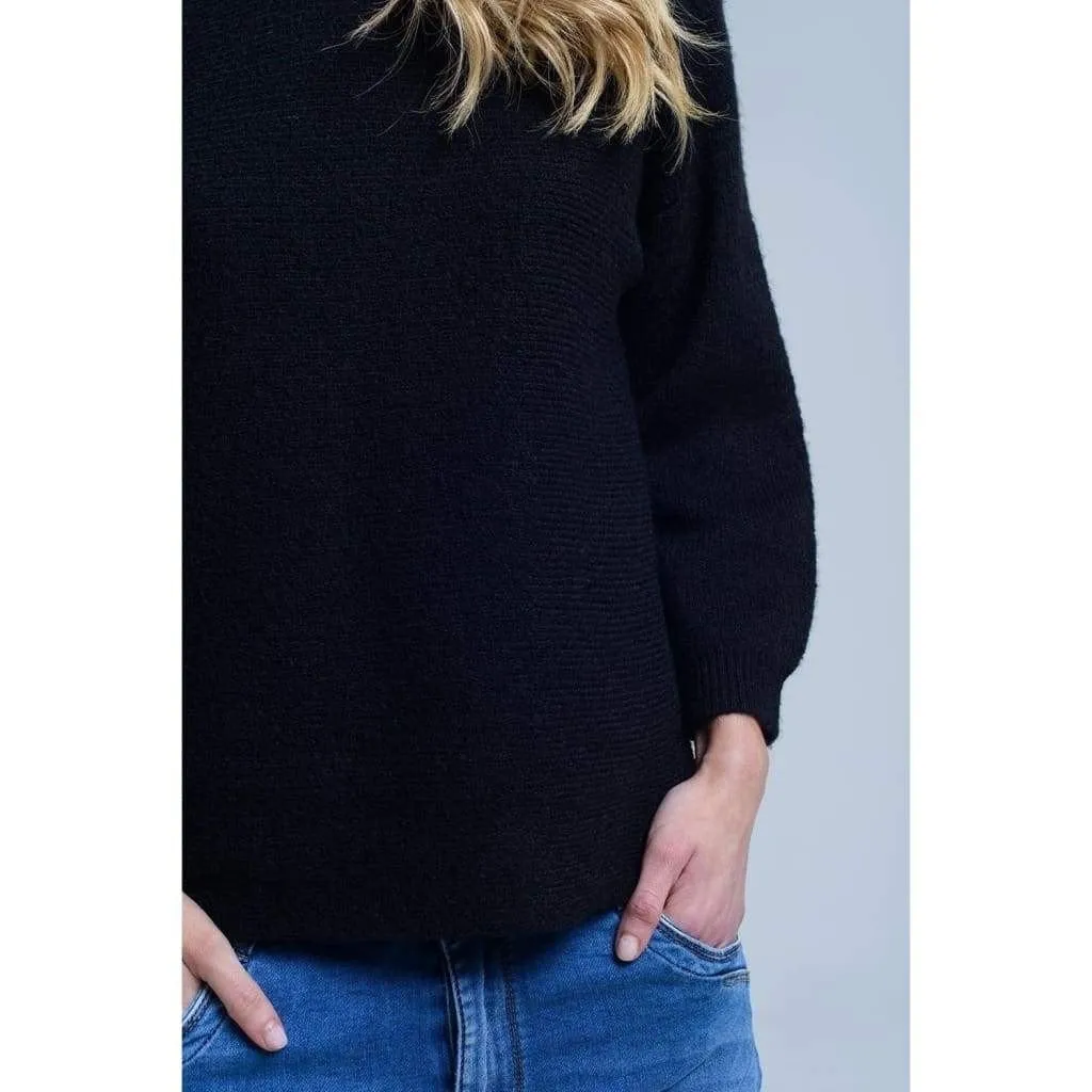 Black Knit Crew Neck Sweater