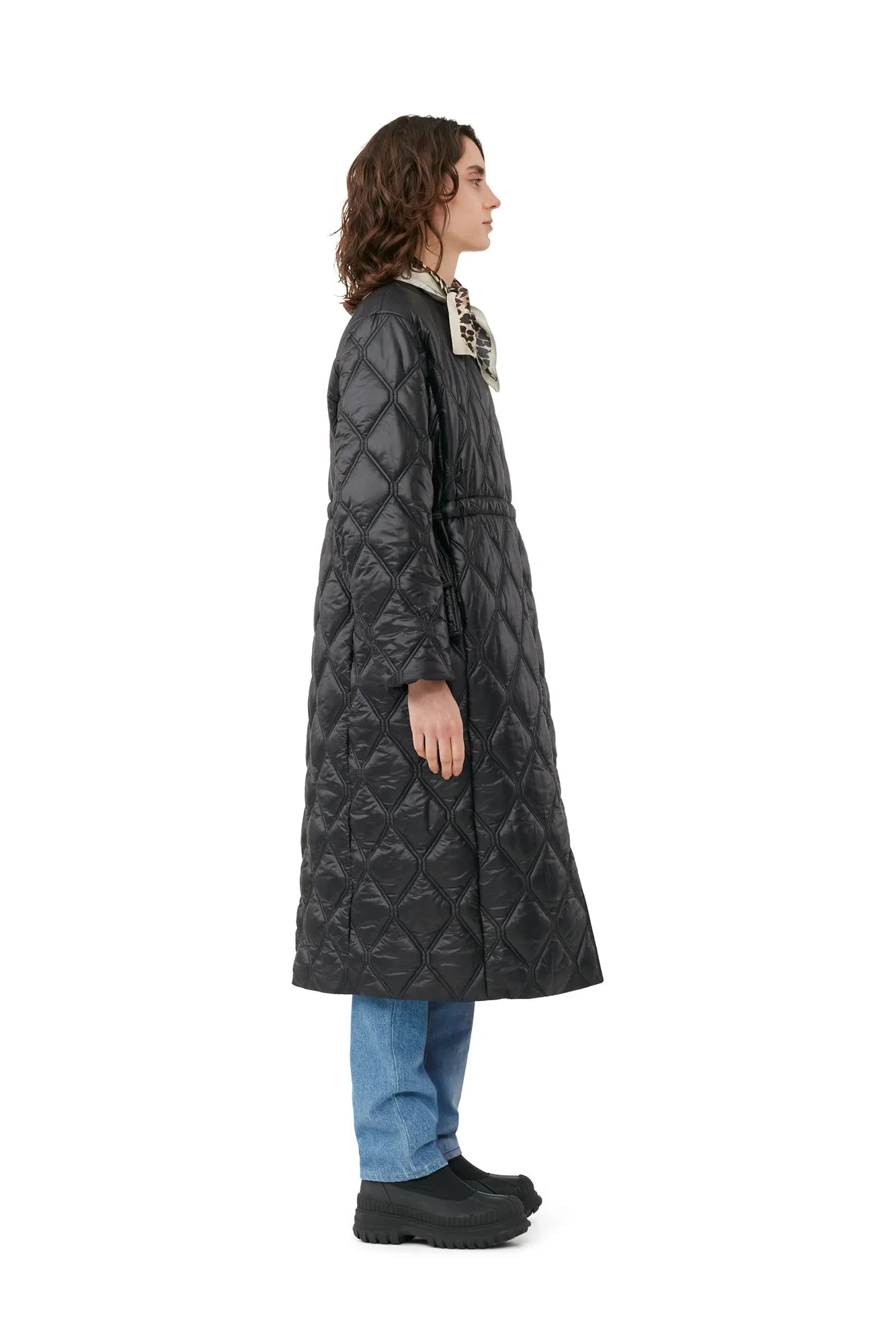 Black Shiny Quilt Long Coat