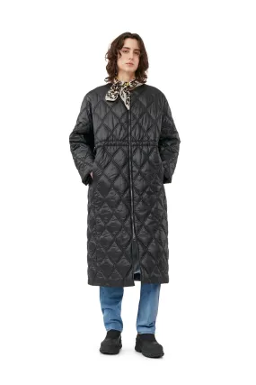 Black Shiny Quilt Long Coat