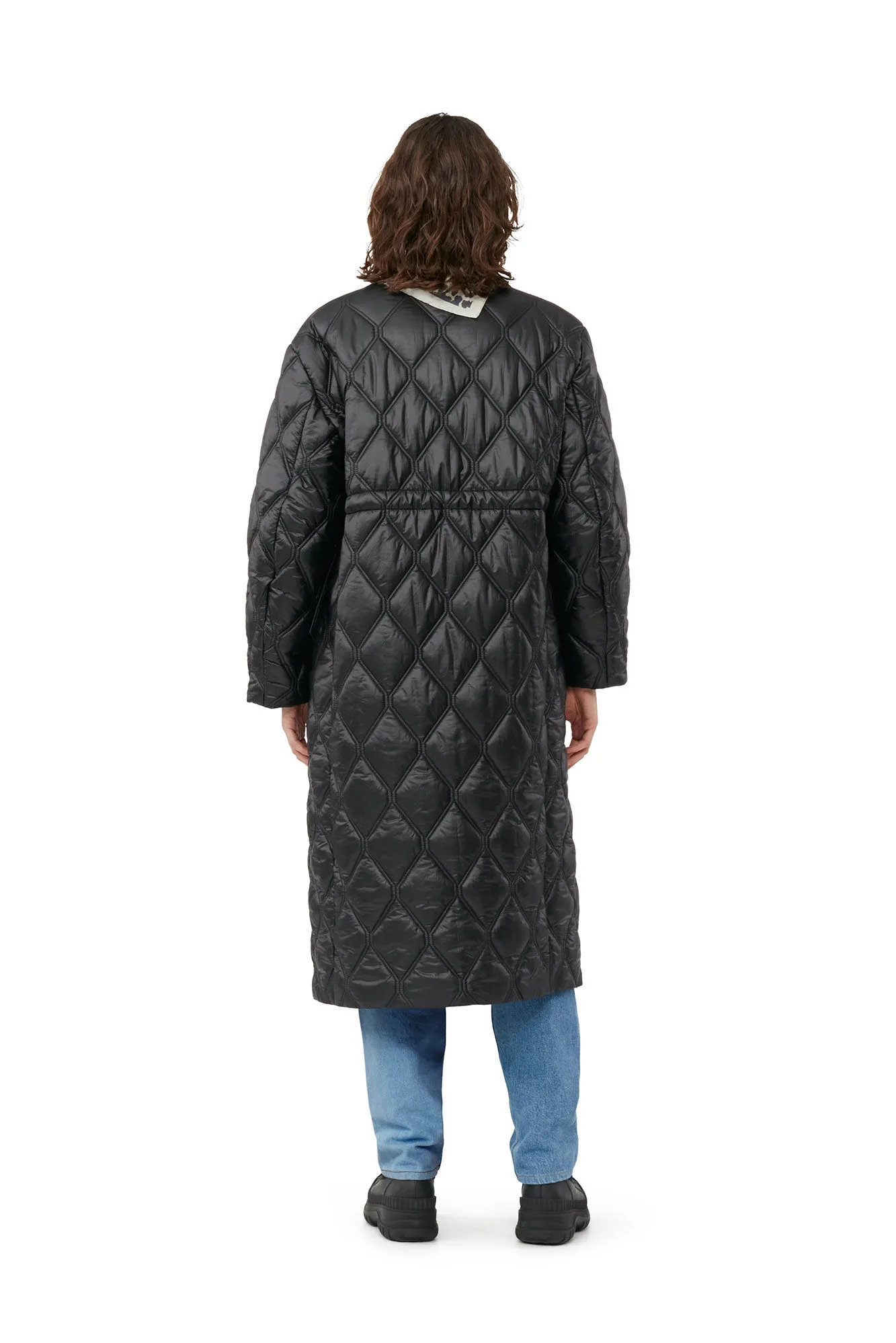 Black Shiny Quilt Long Coat