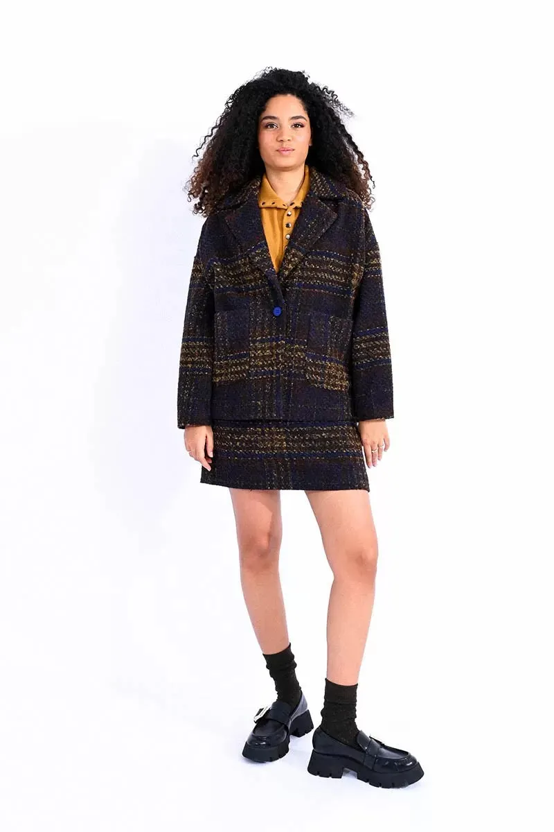 Blue and Brown Check Coat