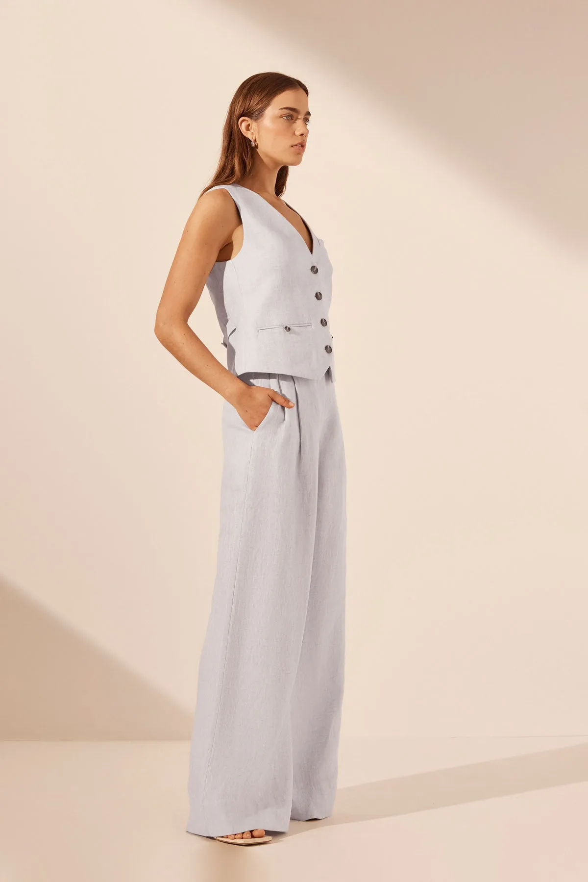 Brisa Tailored Wide Leg Pant - Ice Blue