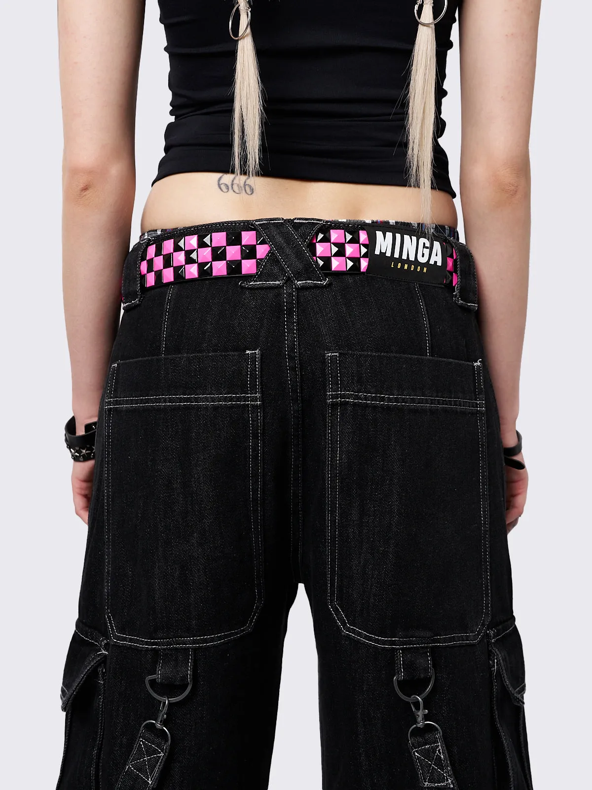 Checkerstrike Pink Black Studded Belt