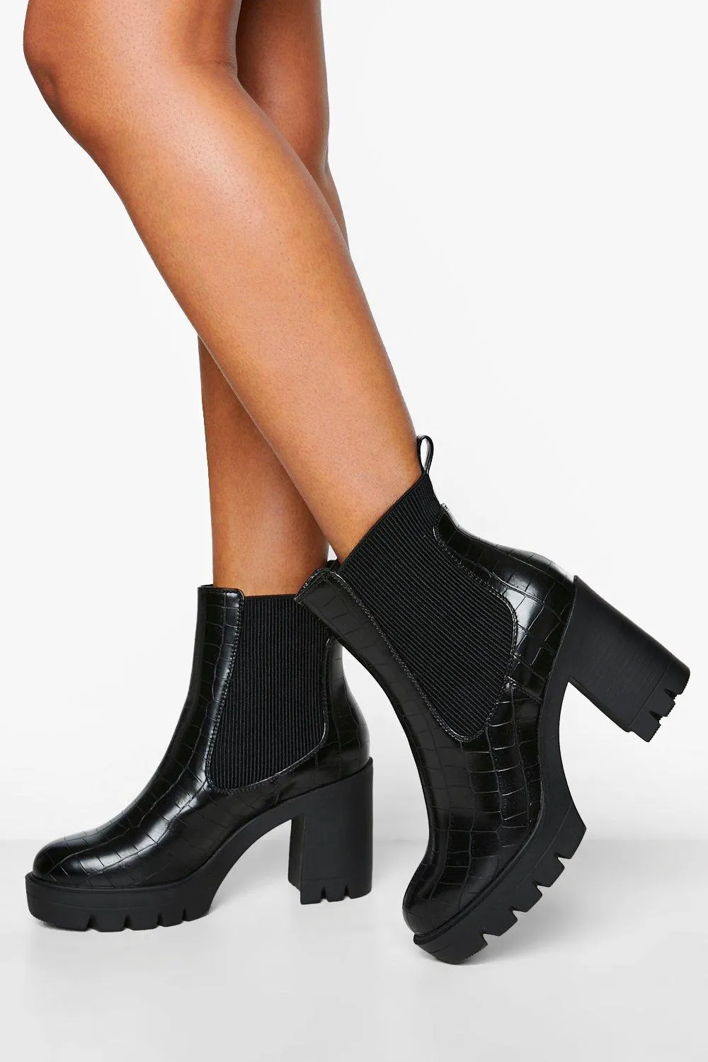 Chunky Heeled Croc Chelsea Boot