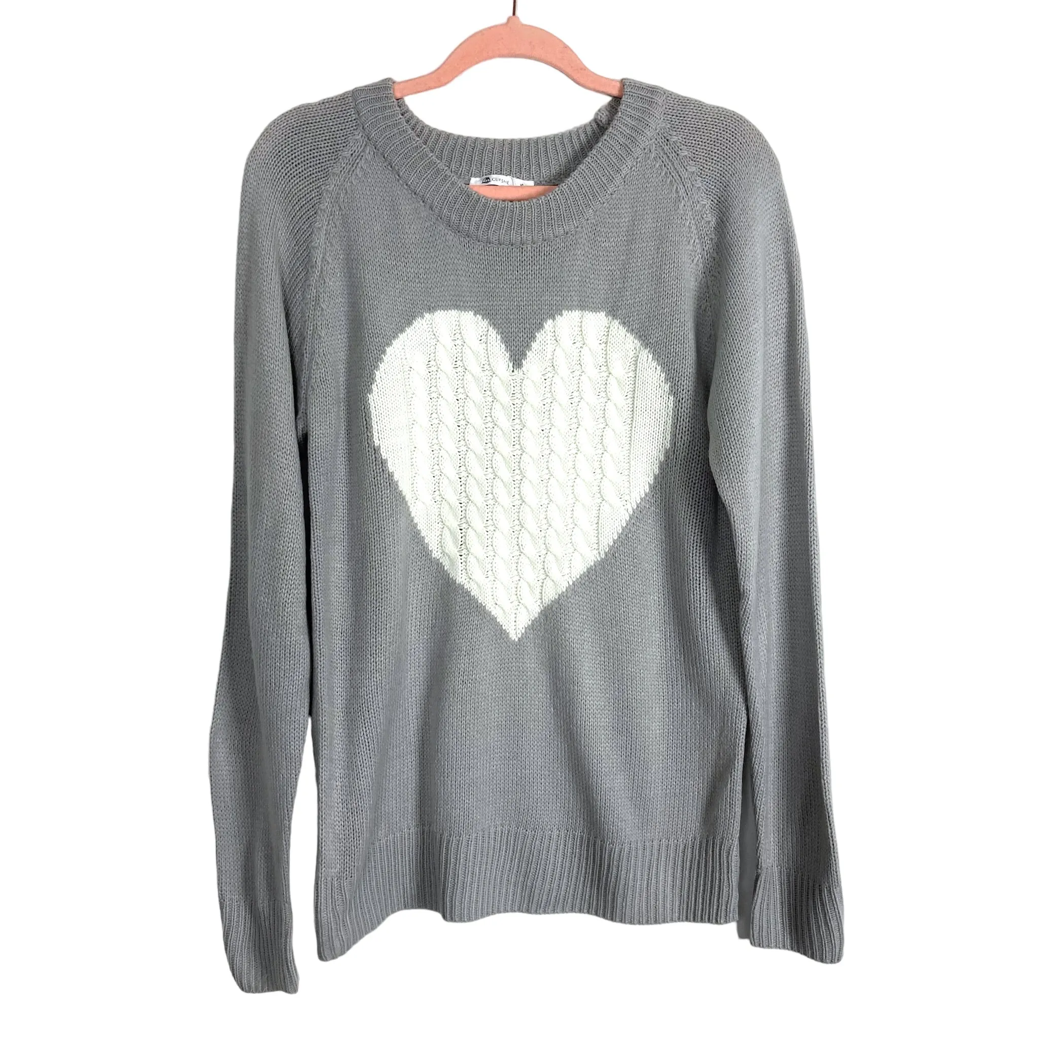 Cupshe Grey White Heart Sweater- Size M