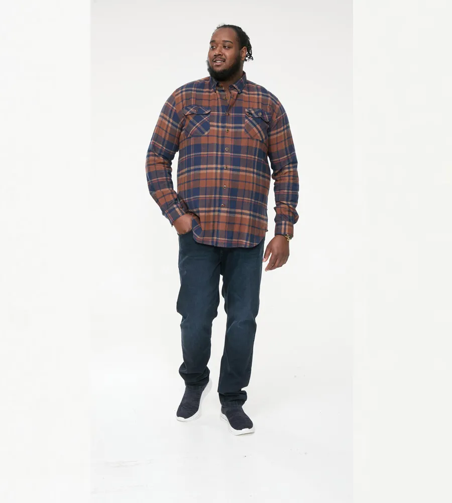 D555 Big Mens Long Sleeve Check Overshirt With Two Patch Pockets (SHERLOCK)