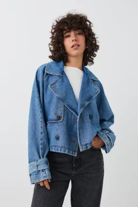 Denim short trench coat