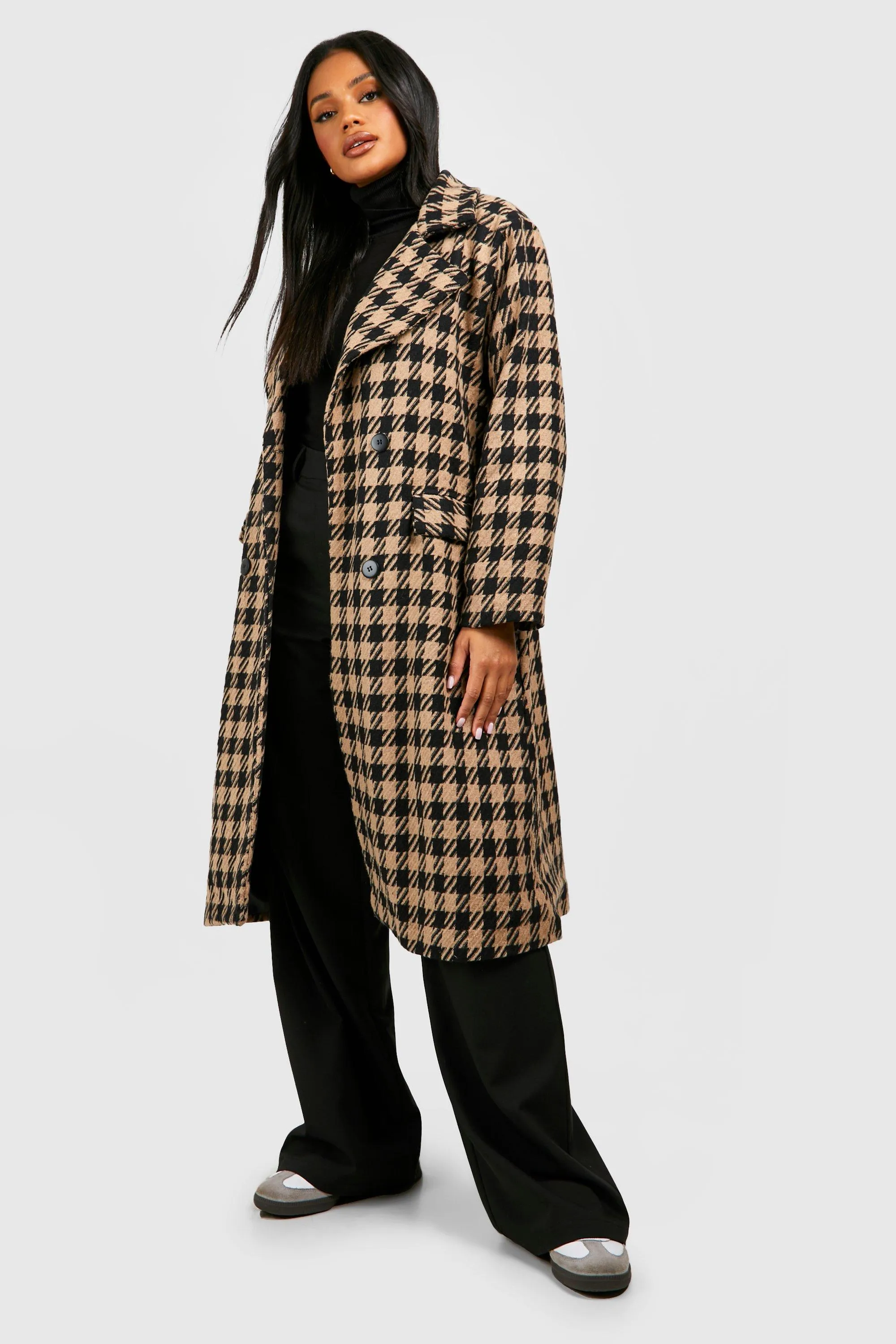 Dogtooth Structured Wool Coat