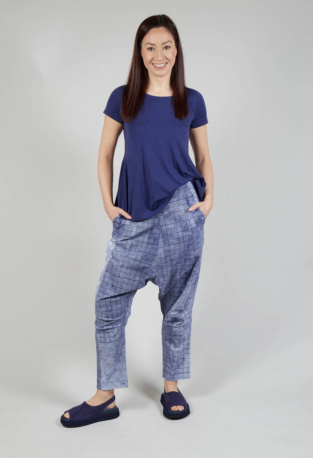 Drop Crotch Pull On Trousers in Placed Azur Print