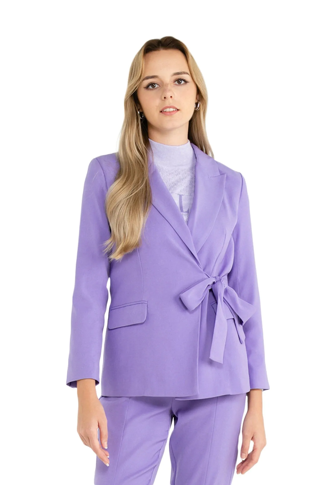 ELLE Apparel Notch Collar Padded Belted Blazer