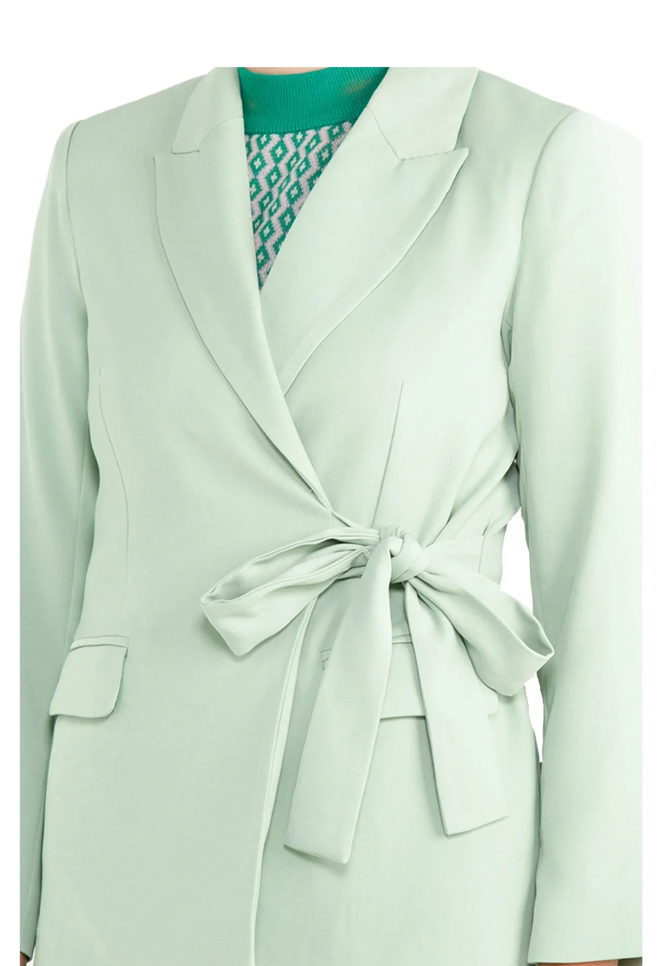 ELLE Apparel Notch Collar Padded Belted Blazer