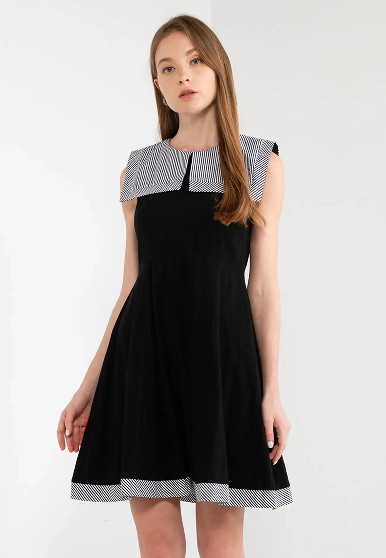 ELLE Apparel Sailor Striped Collar Midi Dress