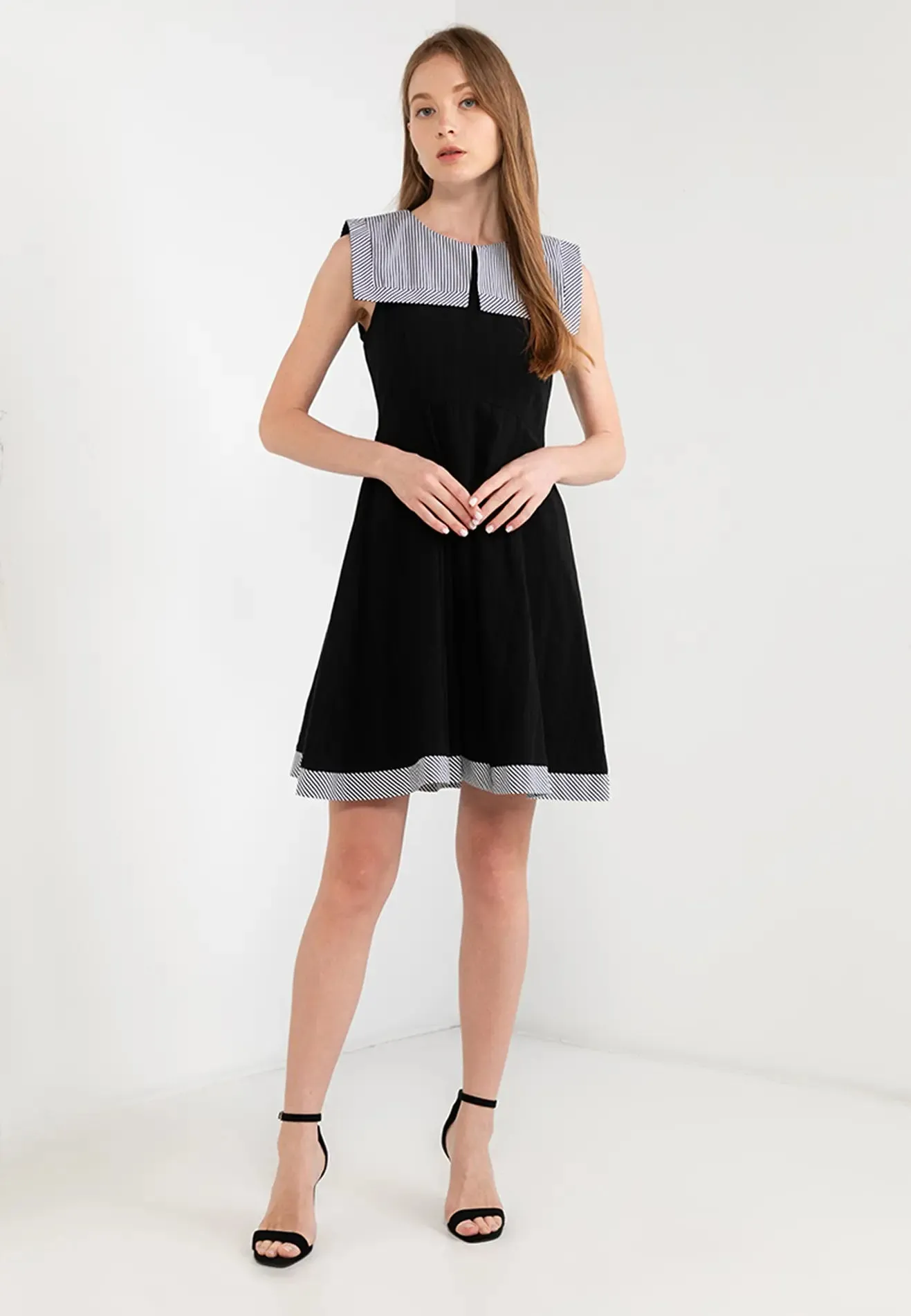 ELLE Apparel Sailor Striped Collar Midi Dress