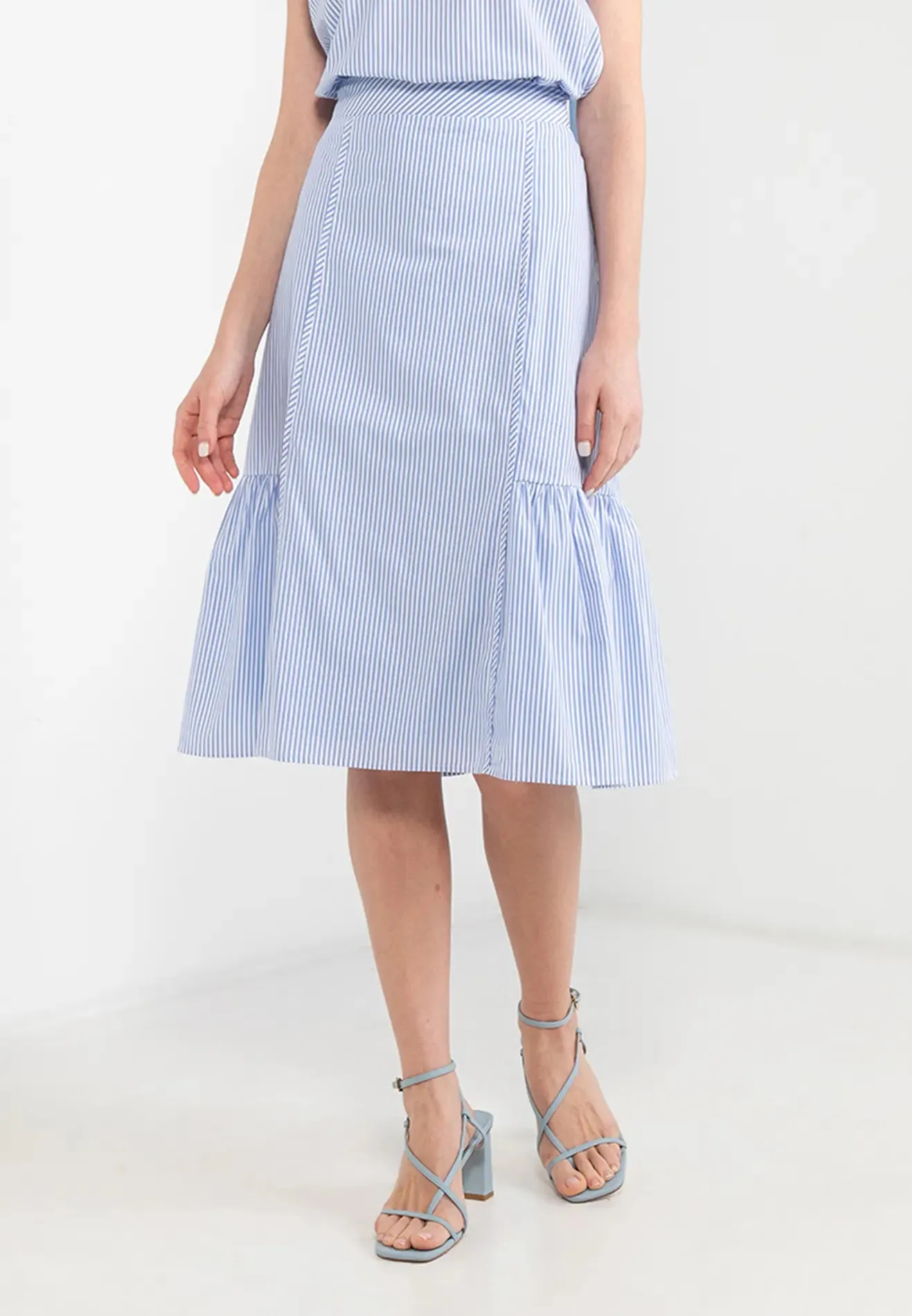 ELLE Apparel Striped A-line Midi Skirt