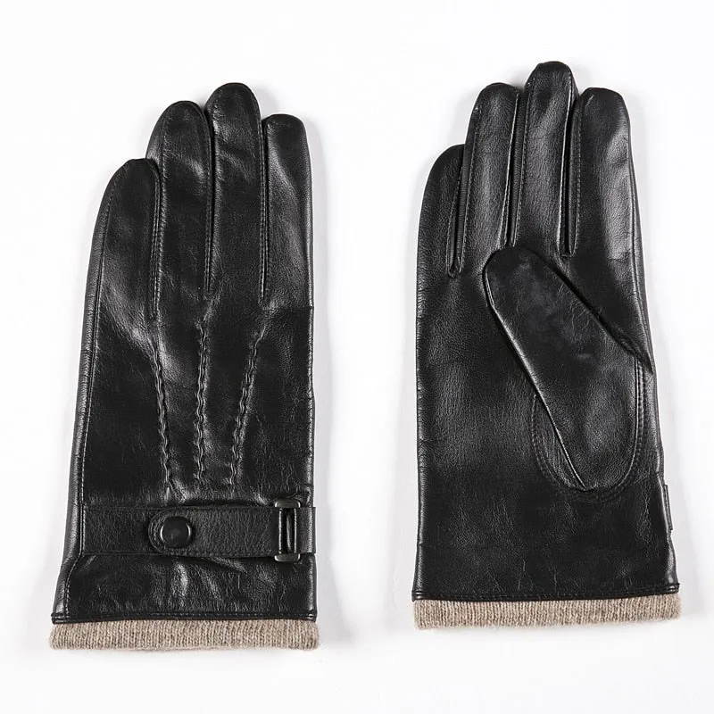 Fashion Black Goatskin Wool Lining Warm Hand Gloves for Men