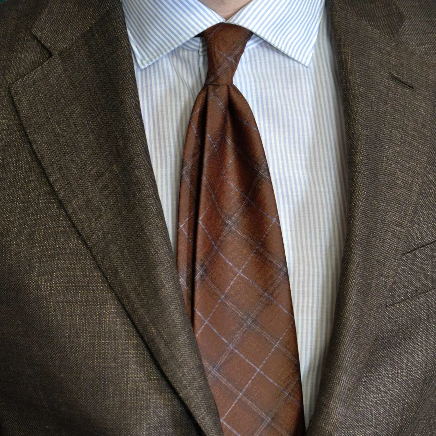 F.Marino Checked Wool Tie 3 Folds Rust