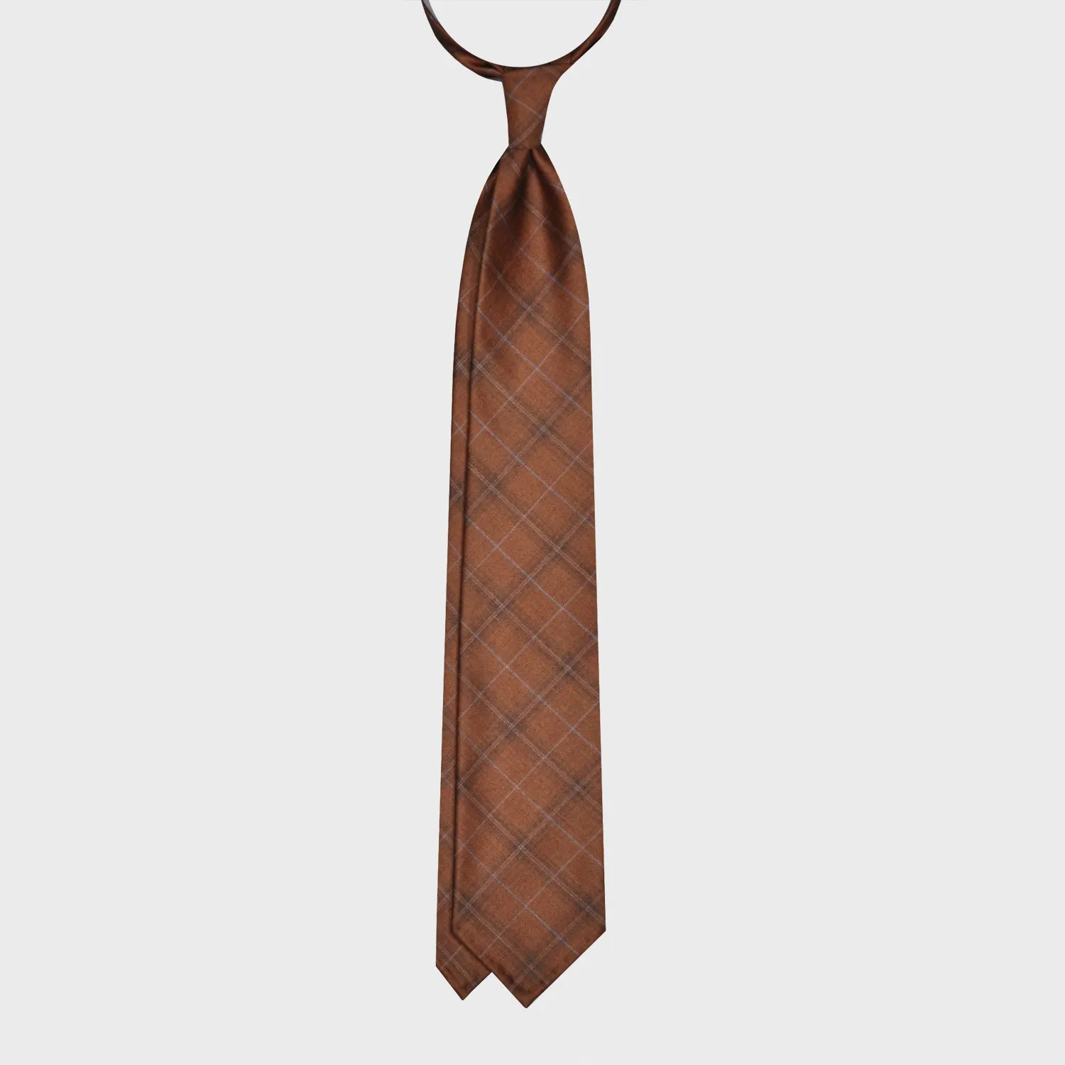 F.Marino Checked Wool Tie 3 Folds Rust