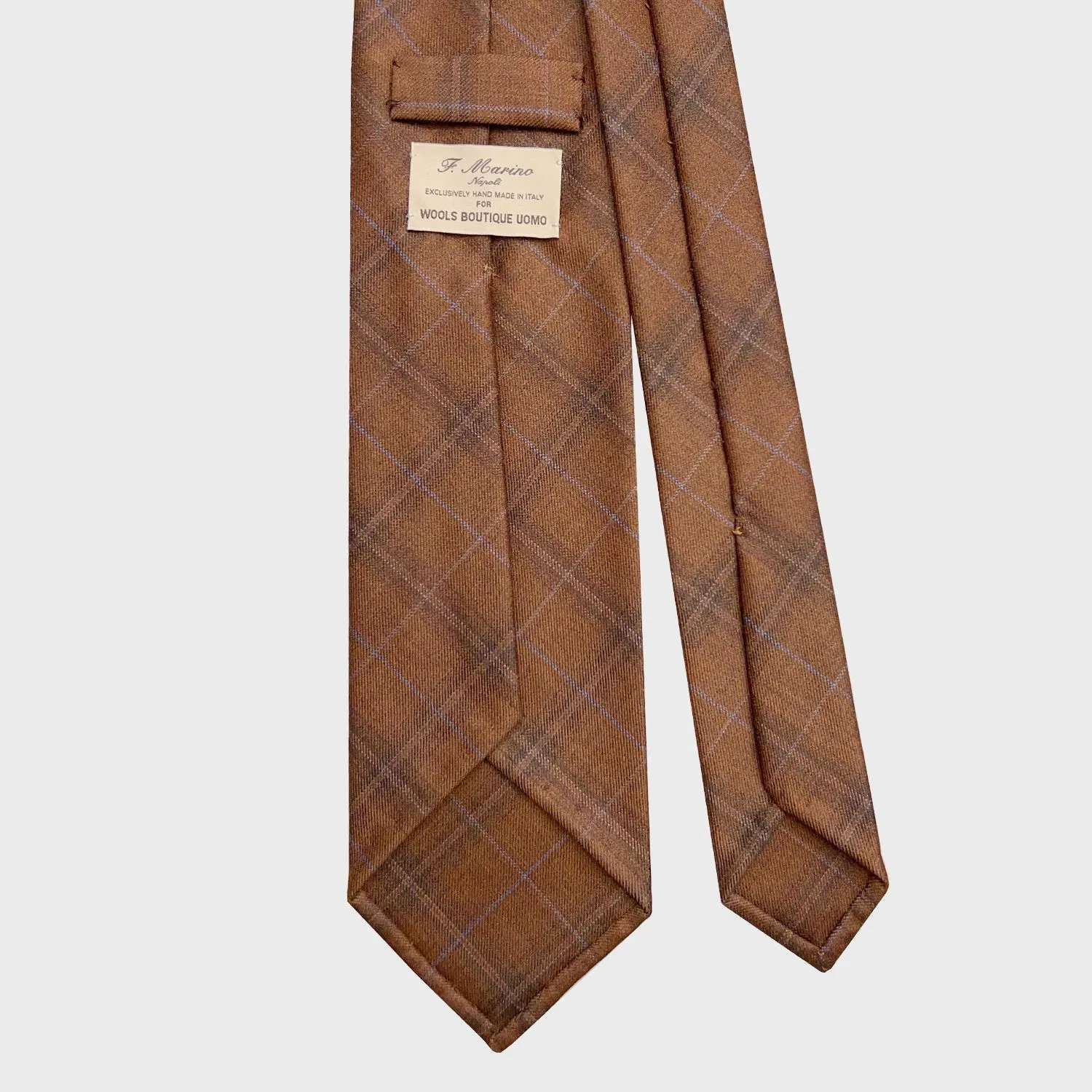 F.Marino Checked Wool Tie 3 Folds Rust