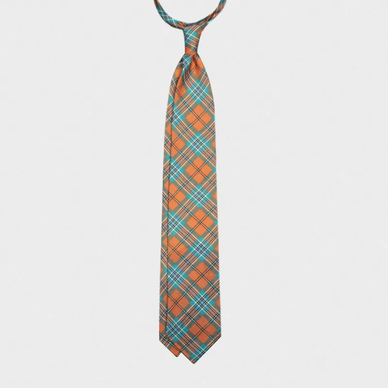 F.Marino Handmade Tie Linen Silk 3-Fold Tartan Orange