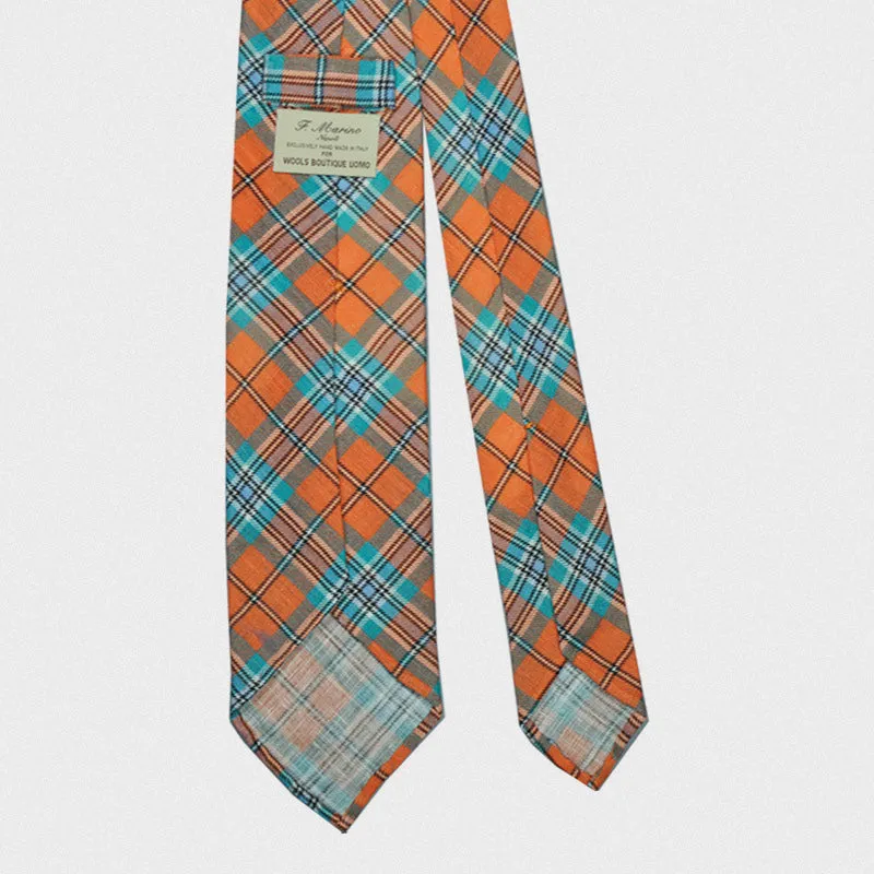 F.Marino Handmade Tie Linen Silk 3-Fold Tartan Orange