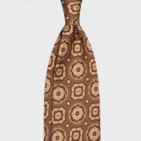 F.Marino Medallion Print Silk Tie 3 Folds Chewy Caramel Brown