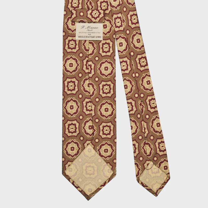 F.Marino Medallion Print Silk Tie 3 Folds Chewy Caramel Brown