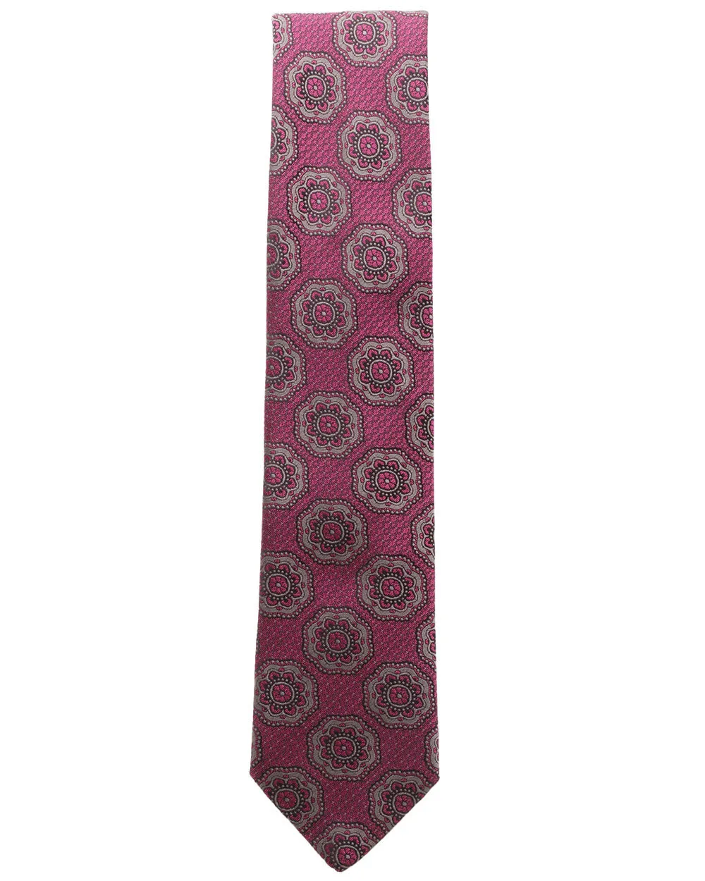 Fuchsia with Grey Exploded Medallion Silk Tie