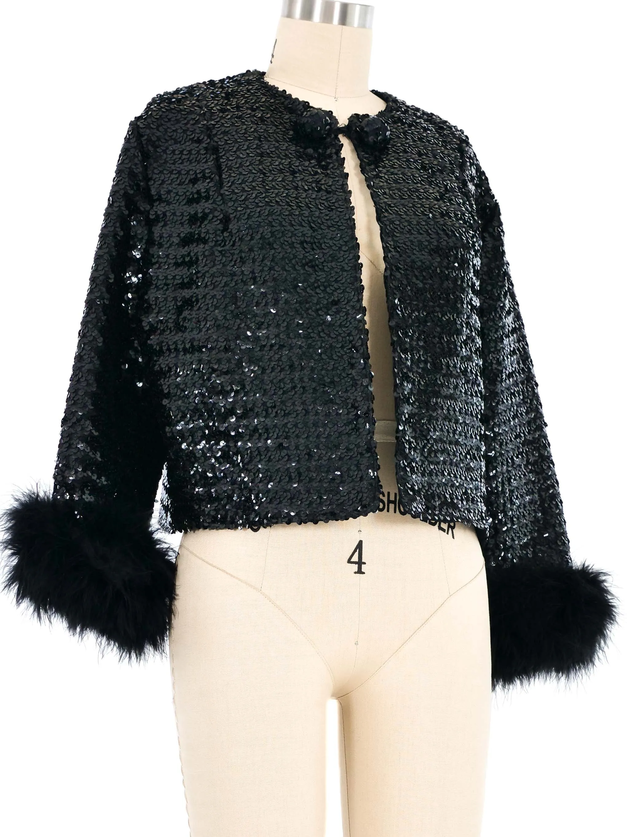 Fur Trimmed Cropped Sequin Jacket