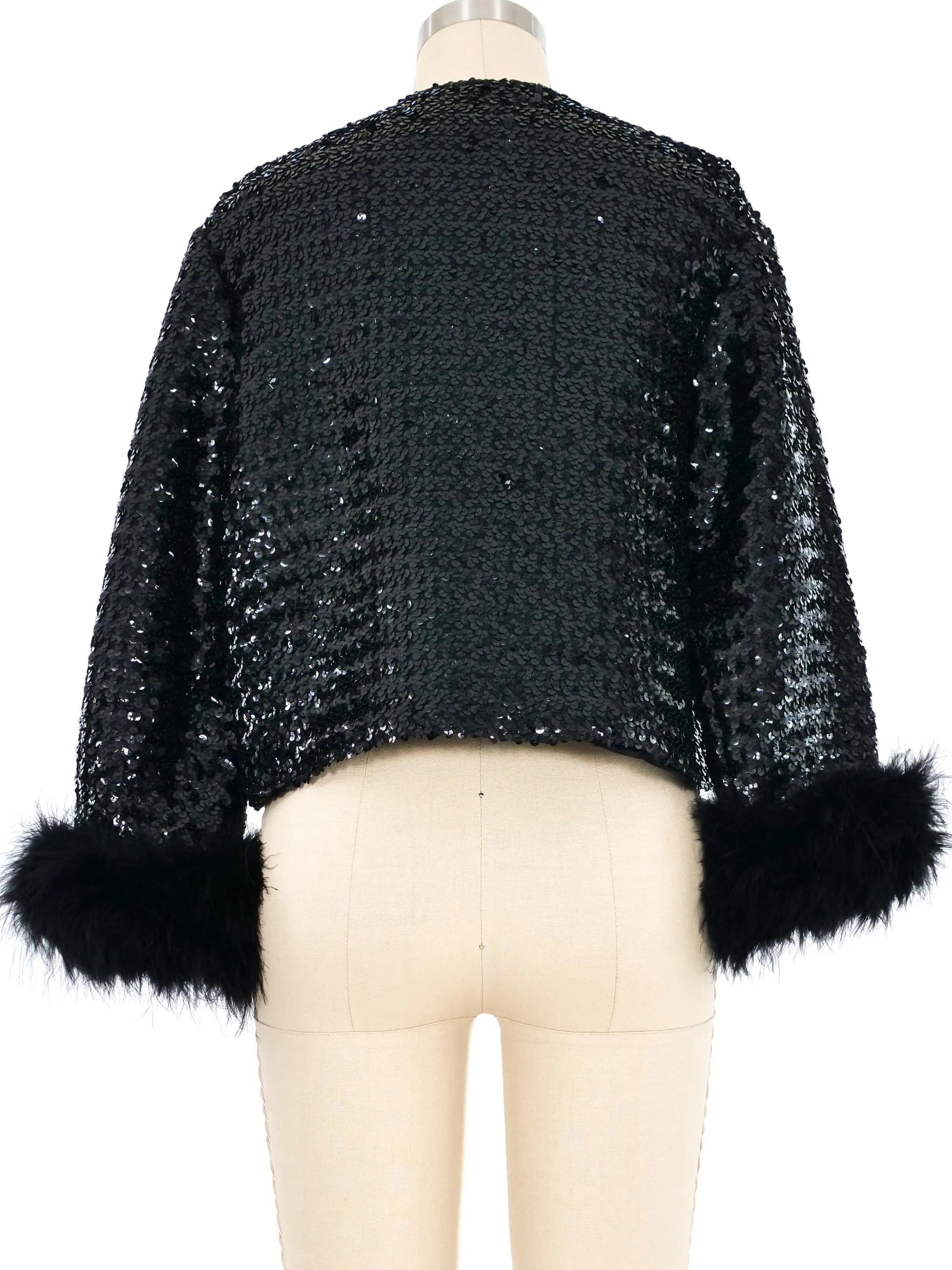 Fur Trimmed Cropped Sequin Jacket