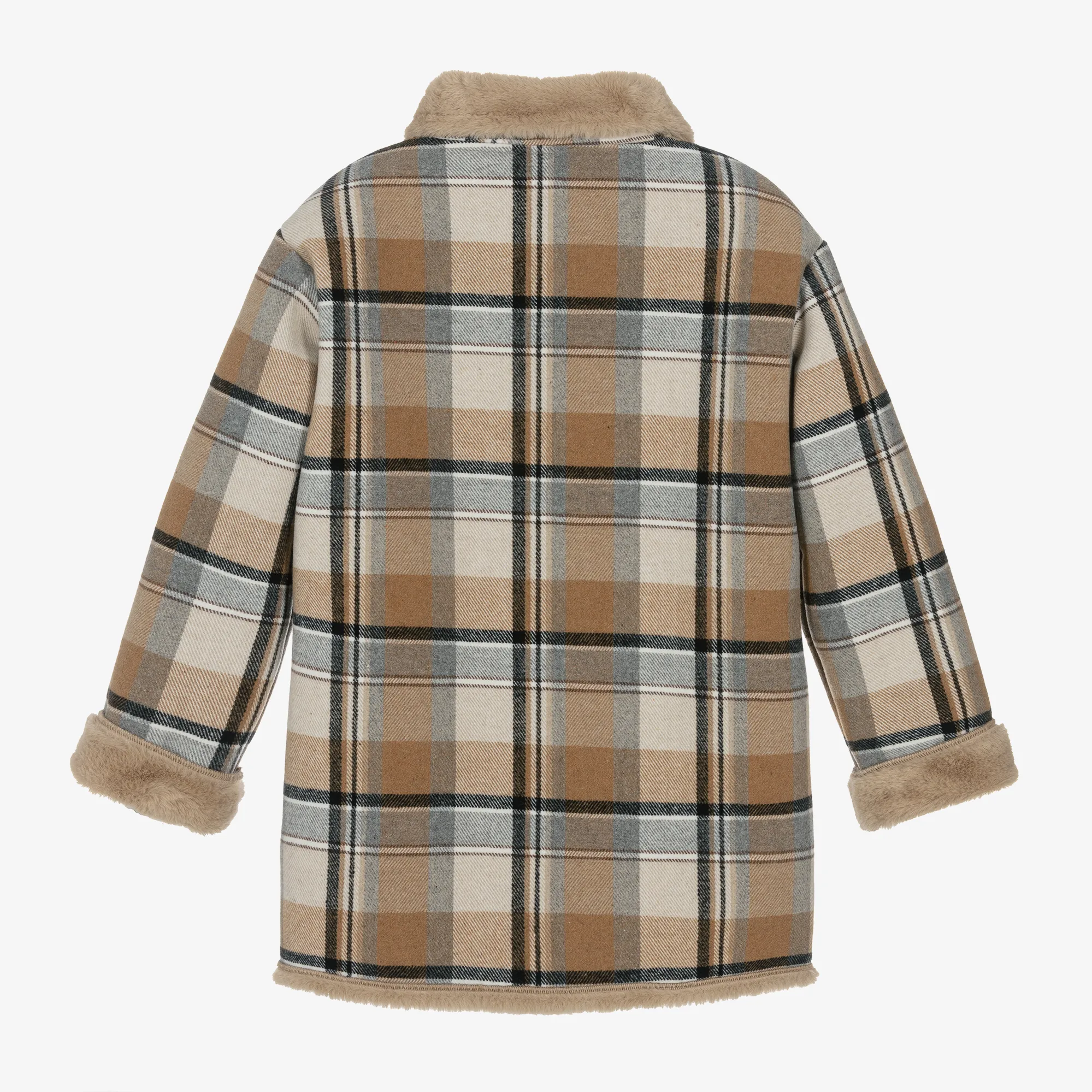 Girls Beige Checked Coat