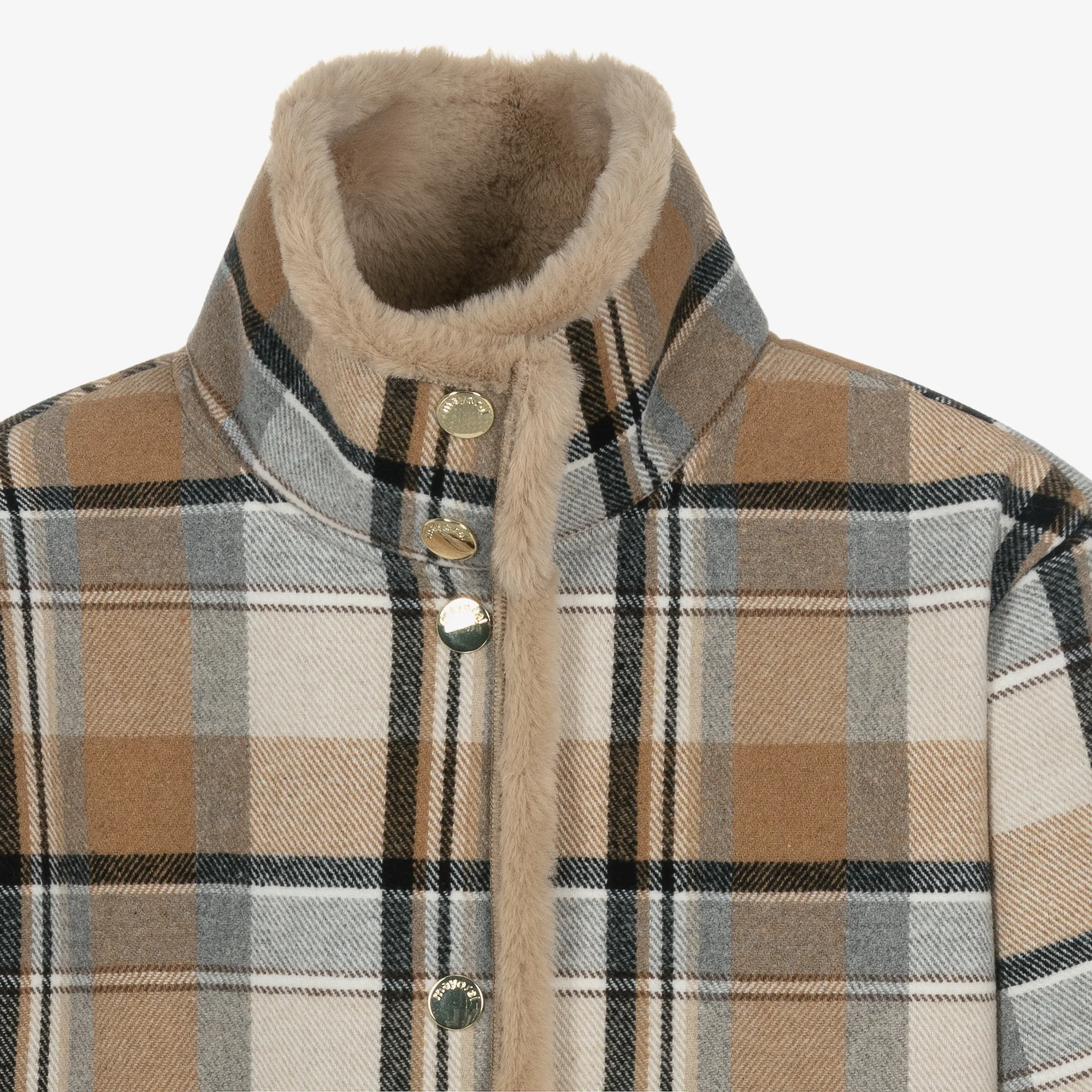 Girls Beige Checked Coat