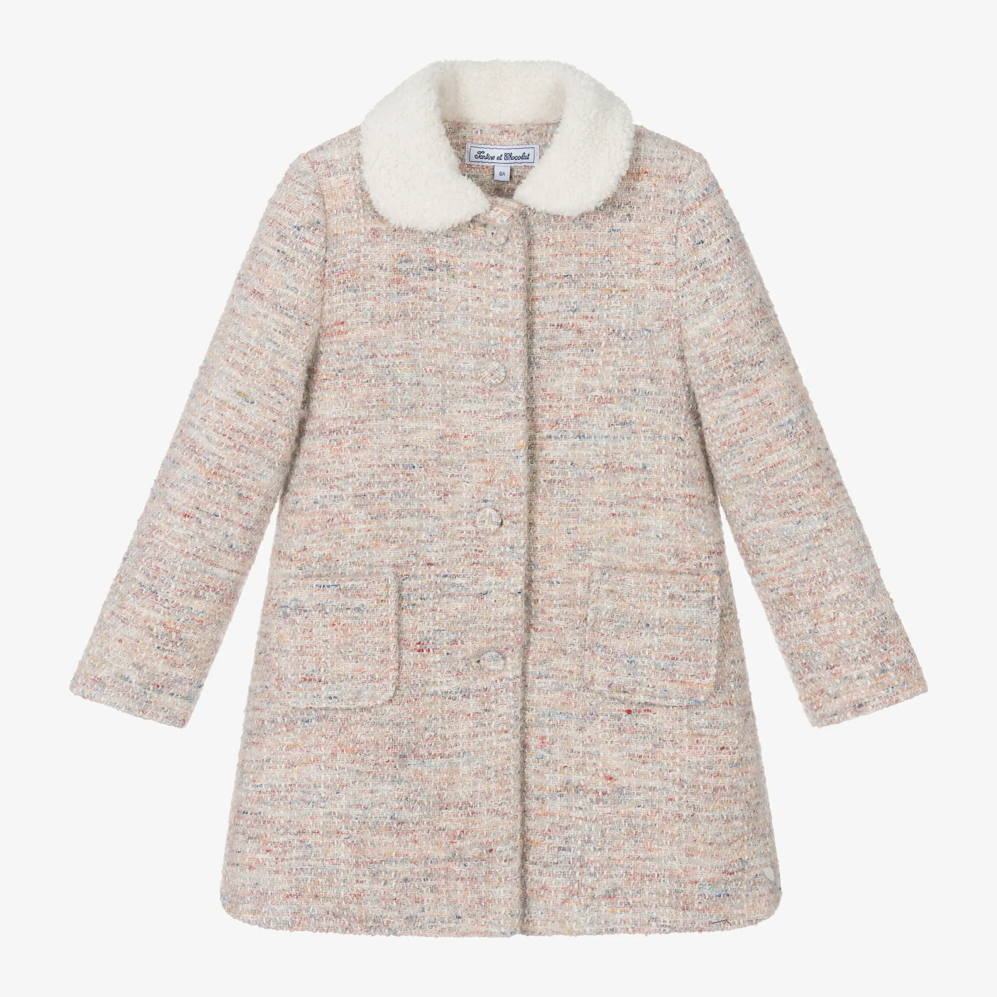 Girls Beige Tweed Coat