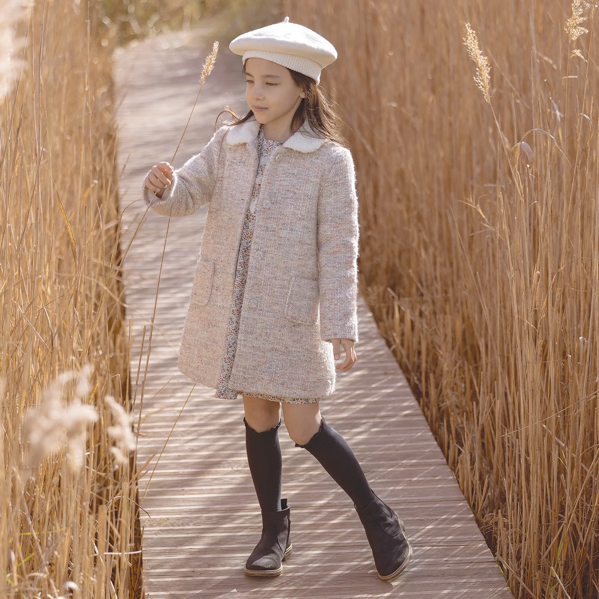 Girls Beige Tweed Coat