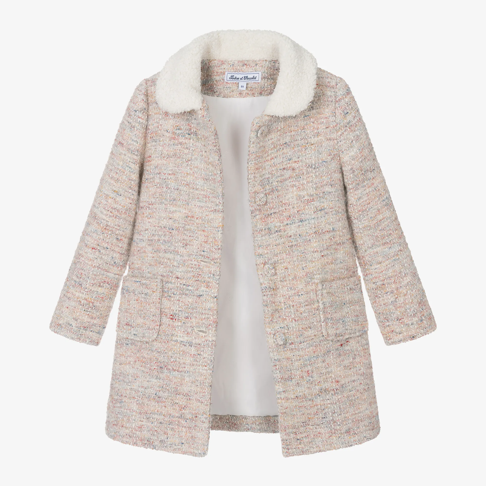 Girls Beige Tweed Coat