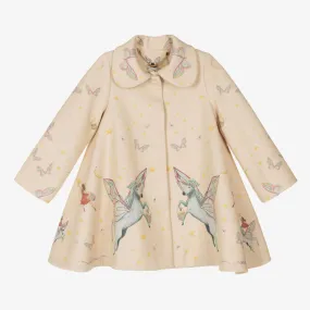 Girls Beige Unicorns Coat