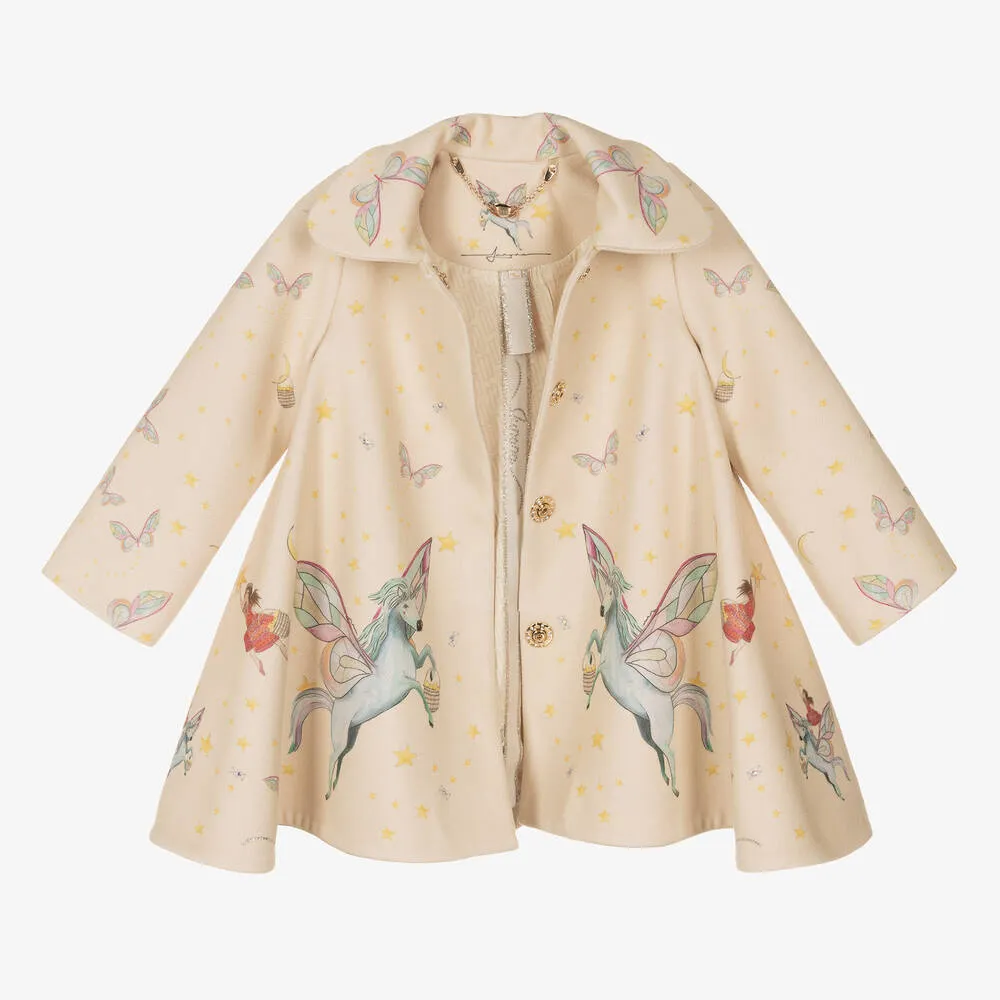 Girls Beige Unicorns Coat