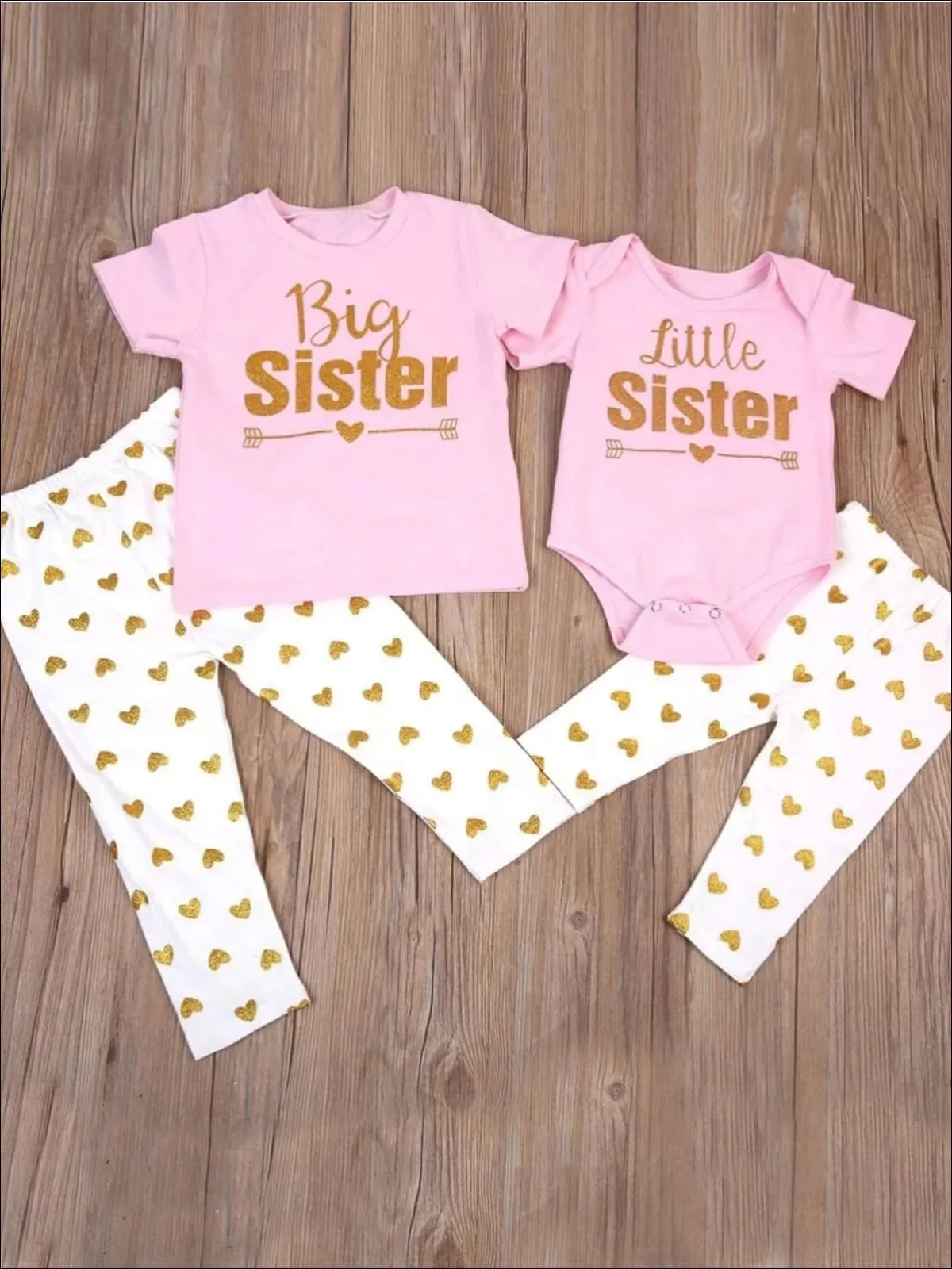 Girls Big Sister And Little Sister Matching Shirt and Polka Dot Legging Set