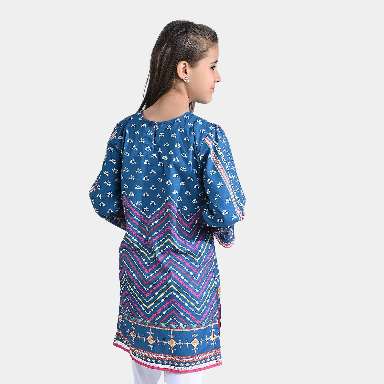 Girls Cotton Poplin Printed Kurti Ethnic-Teal