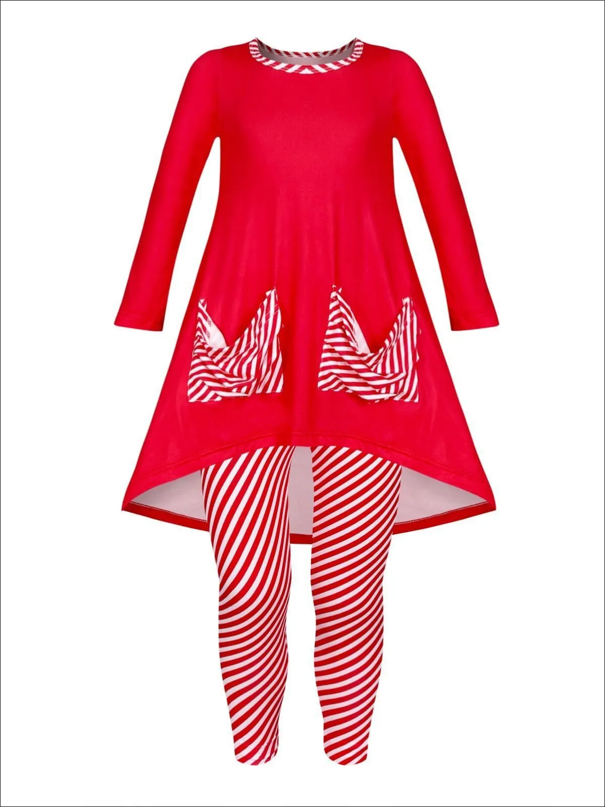 Girls Winter Themed Hi-lo Long Sleeve Tunic with Printed Slouchy Pockets And Matching Legging Set