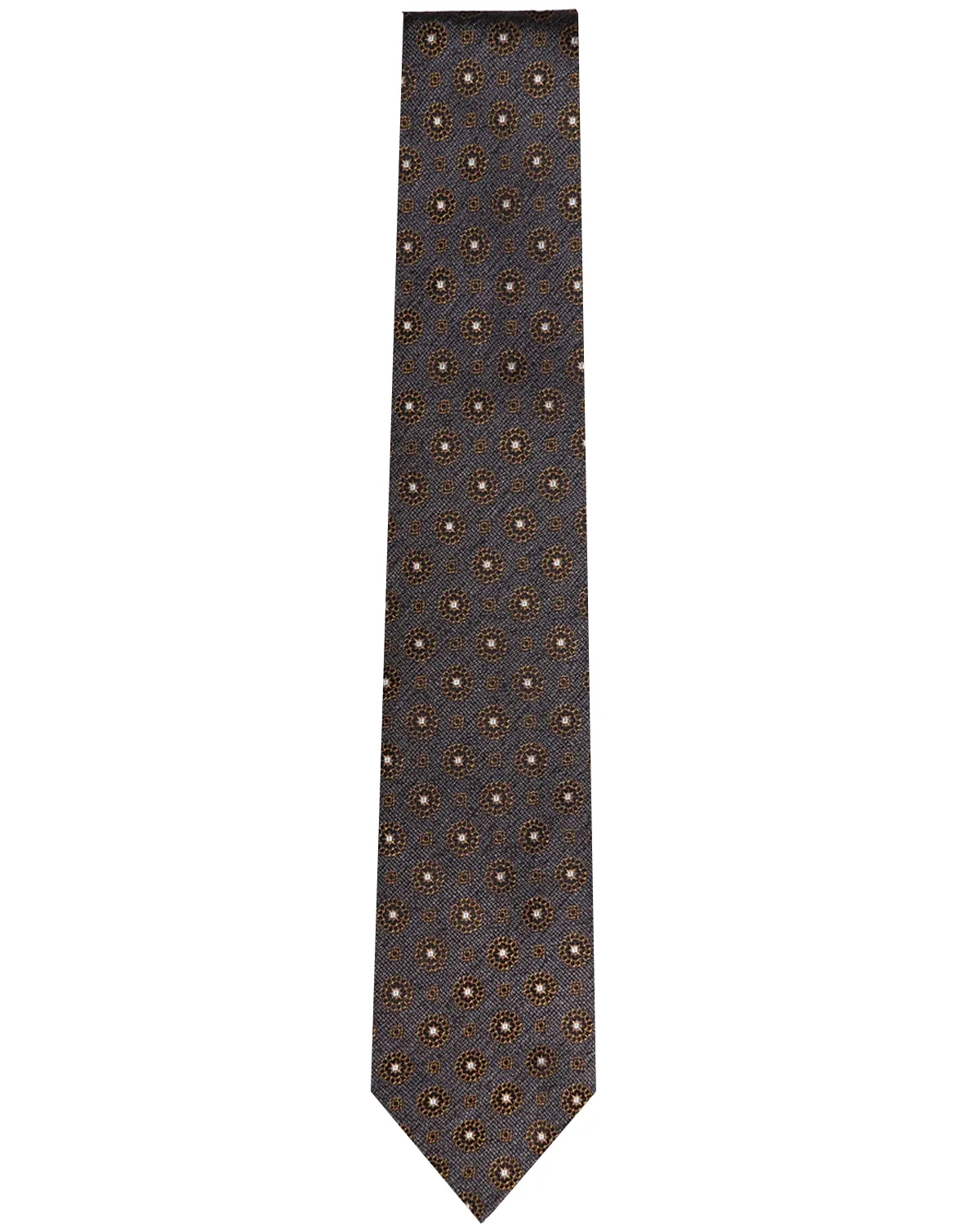 Grey and Brown Geo Medallion Silk Tie